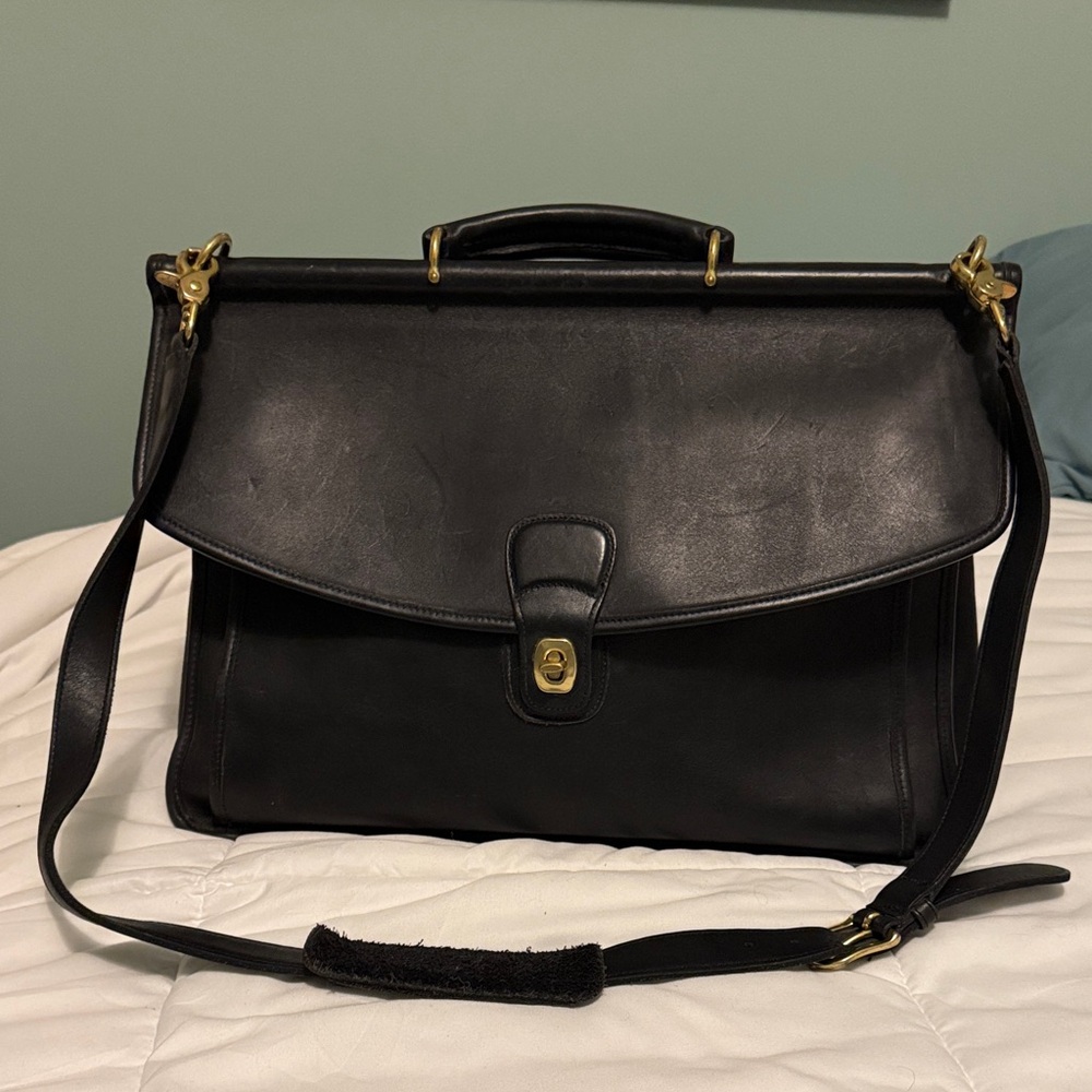 Vintage Coach 5266 Beekman Black Leather Briefcase/Messenger Bag Brass Hardware